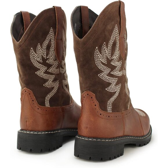 Hawkwell Women's Brown Fashion Mid Calf Round Toe Embroidered Western Boots - Picture 5 of 6